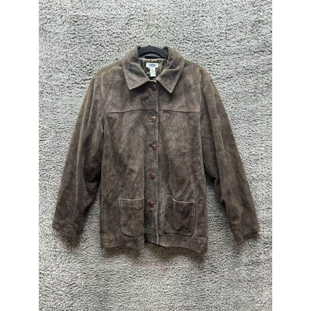 Vintage Old Navy Suede Leather Oversized Button-Up Jacket Brown Unisex Size L
